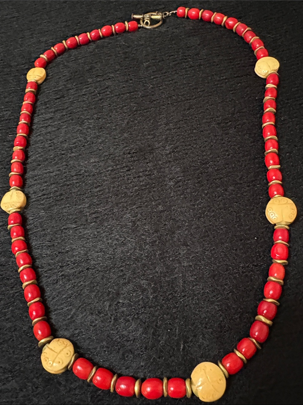 Red Coral Beaded Women’s Necklace with Gold Accent Beads